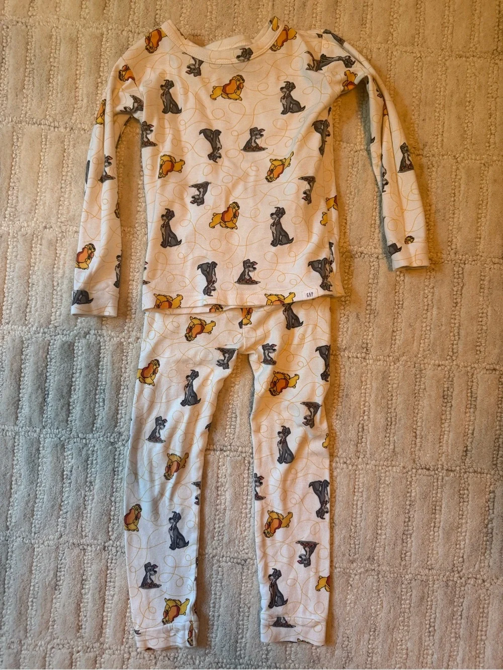 GAP Cream Kids Pajama Set with Yellow & Gray Dog Print